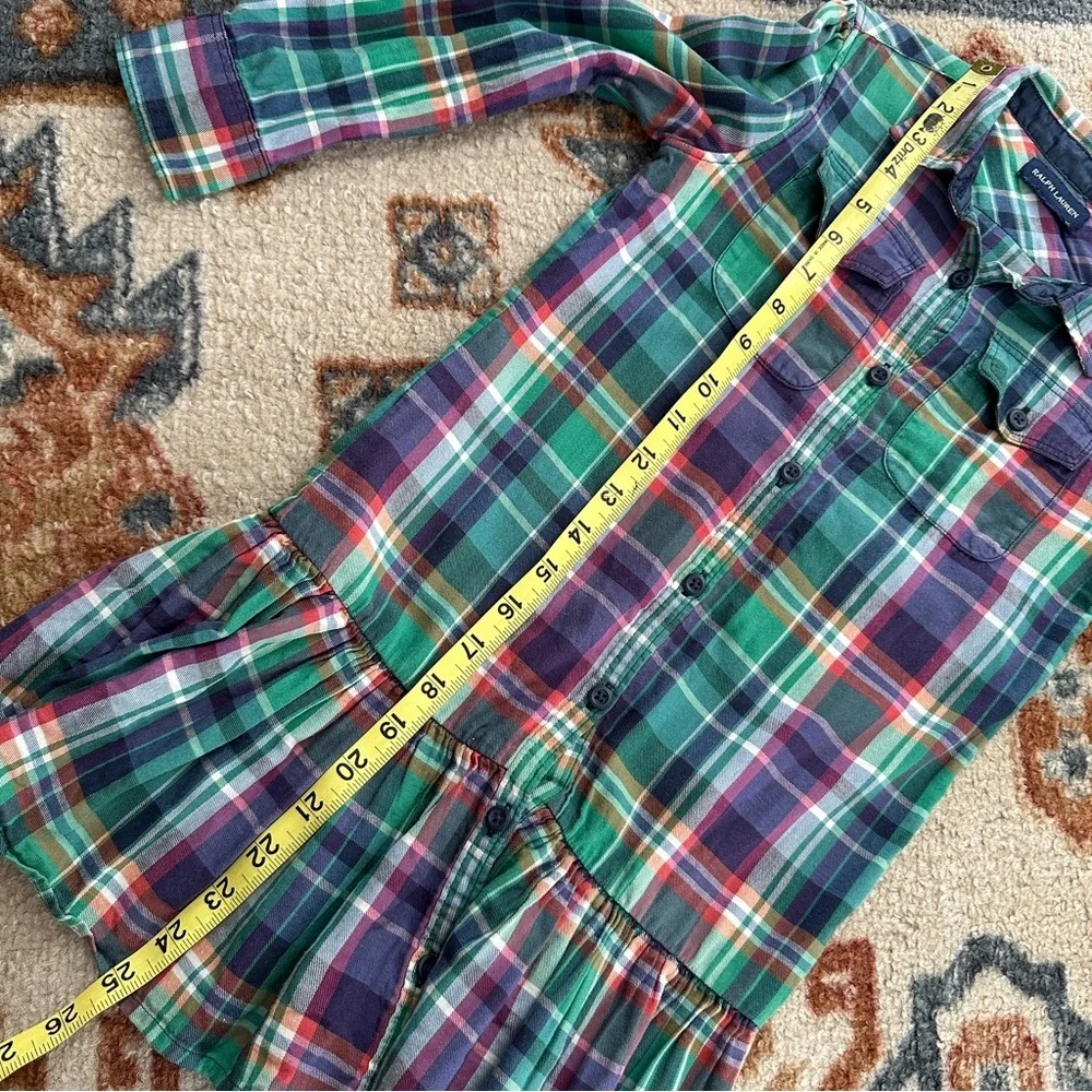 Ralph Lauren Green Navy Red Plaid Cotton Shirt Dress